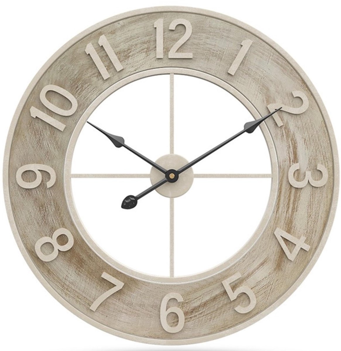 Funtabee Grote Overgrote Houten Wandklok - Stille Niet-tikkende Vintage Rustieke Boerderijklok, 60cm/24in - ShopVlot