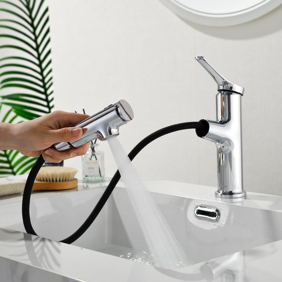 bathroom tap for washbasin, with 3 water jet types, pull-out shower head, single lever mixer, chrome. - ShopVlot