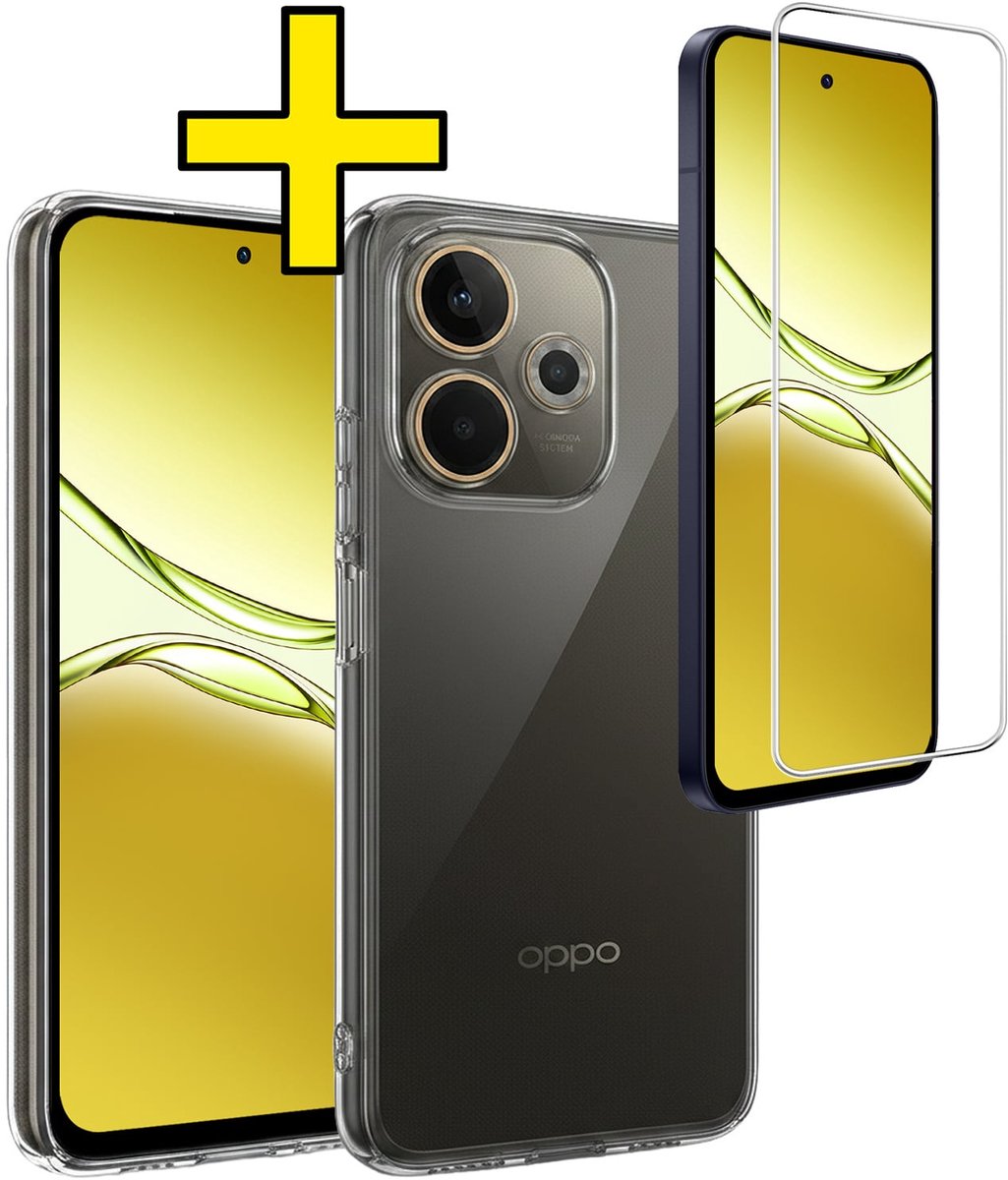 Hoesje - Met Screenprotector - Geschikt voor OPPO A5 Pro - Sterk & Shockproof - Back Cover - Siliconen Case - Telefoon Hoes - Telefoonhoesjes - Transparant