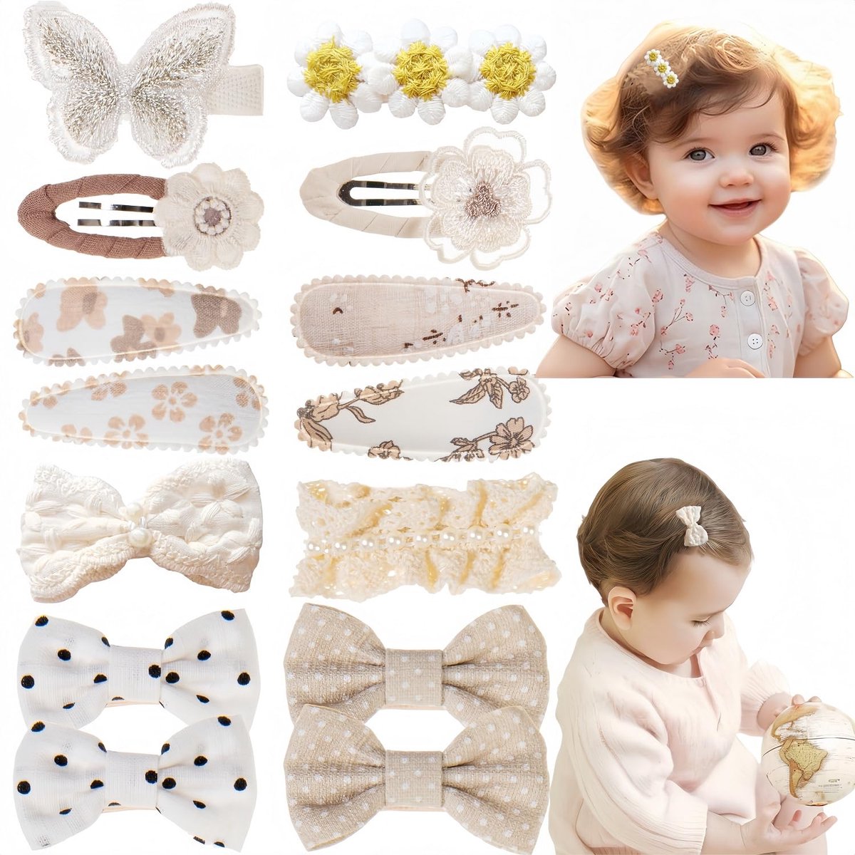 Haarspelden 14 stuks - linnen - margriet-design - perfect voor kleine meisjes - ShopVlot