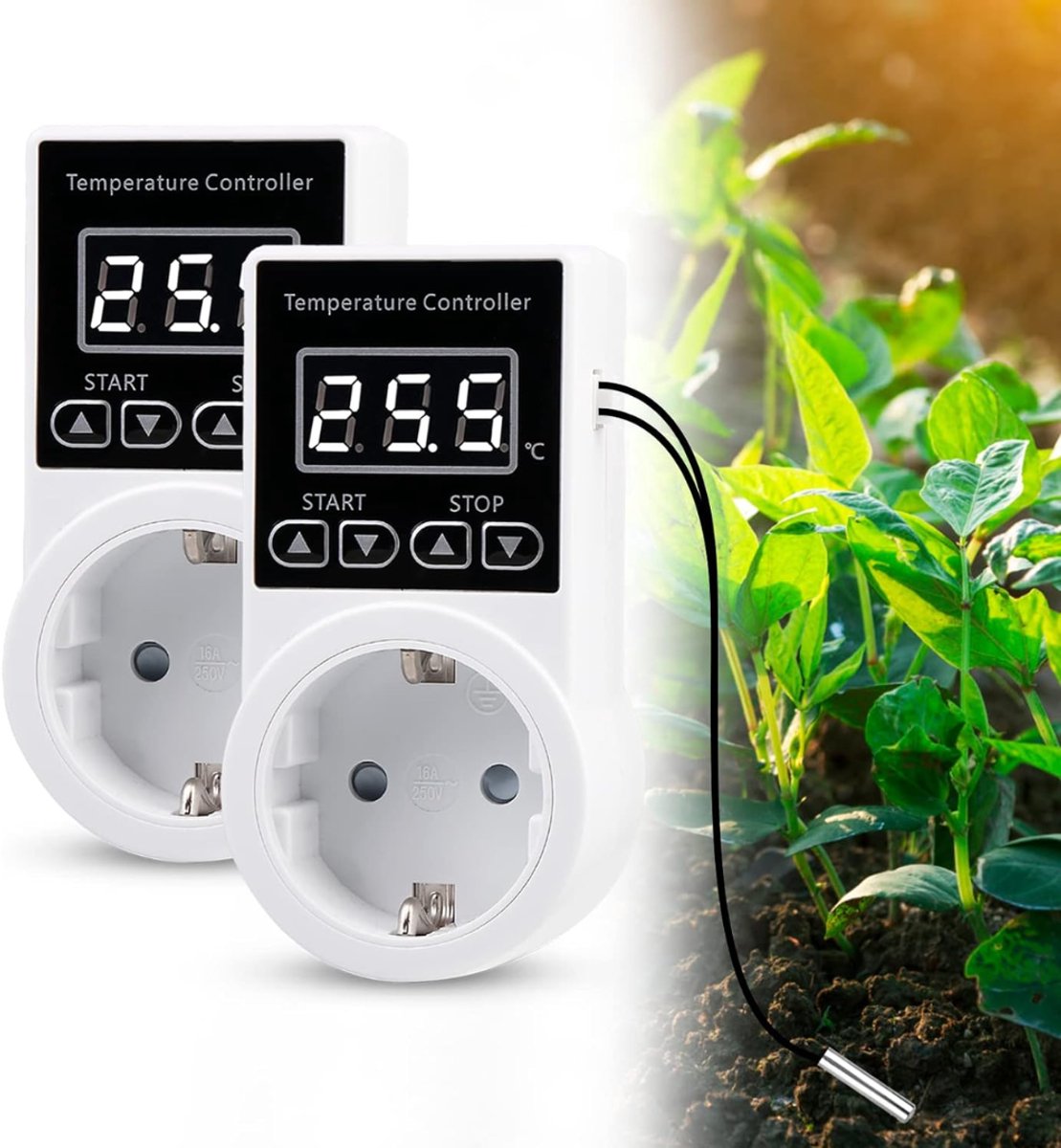 ZRNS® Thermostaat Stopcontact - Temperatuurregelaar - Met Randaarde - Timer - 2 Stuks
