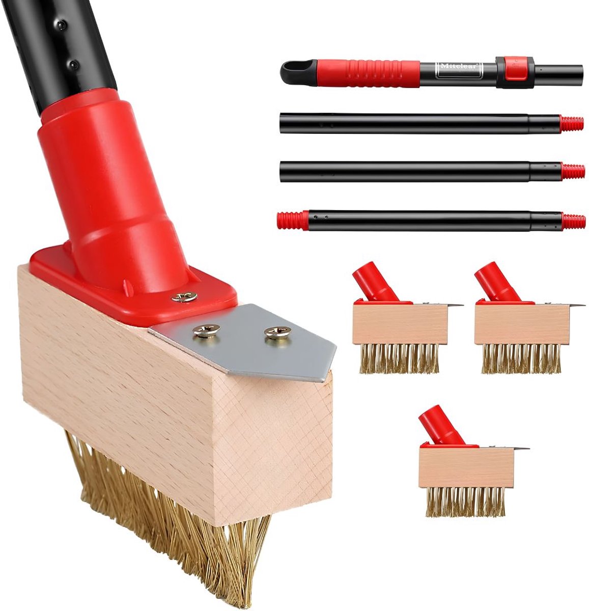 NIVA® Onkruidborstel - 3 Onkruidverwijderborstels – Voor Tuin en Terras - Zwart/Rood - 12cm x 4cm x 135cm