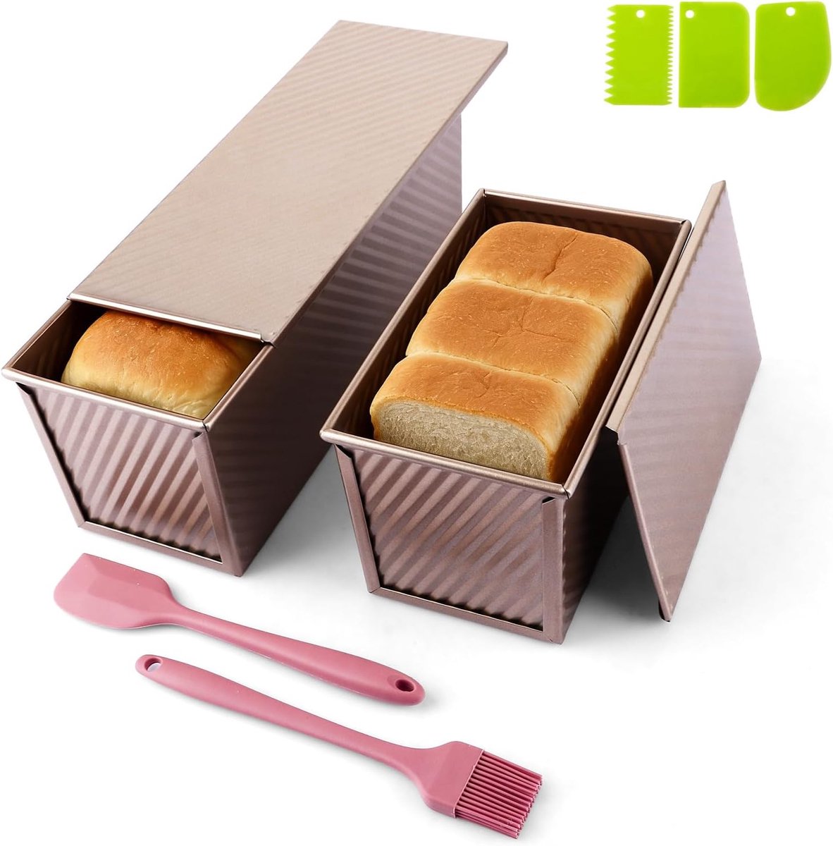 Bakvorm set 2 stuks 31,8 x 12 cm - roségoud - met deksel - perfect voor brood en toast - ShopVlot