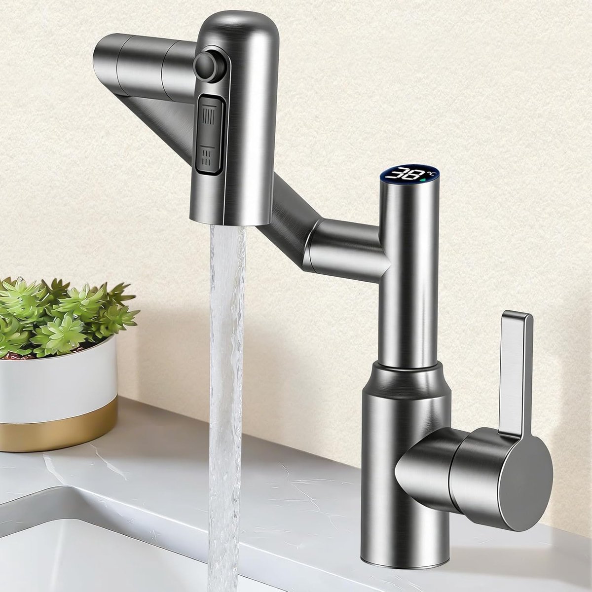 auvstar Robinet de Salle de Bain met Affichage de la Température (Sans Piles), 1080° draaibare kraan, in hoogte - ShopVlot