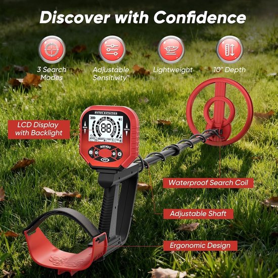 Professionele Metaaldetector met LCD Scherm, Verstelbare Lengte 106cm-121cm, 3 Zoekmodi, Waterdichte Zoekspoel voor Volwassenen en Kinderen — afbeelding 4