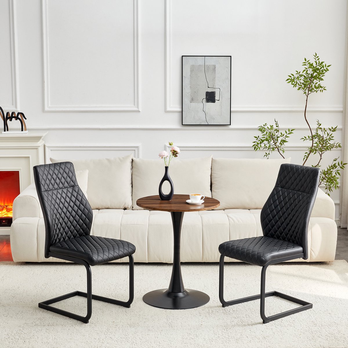 COVREO Set tafel en stoelen, rond 60 cm, walnoot, MDF, 2 stoelen