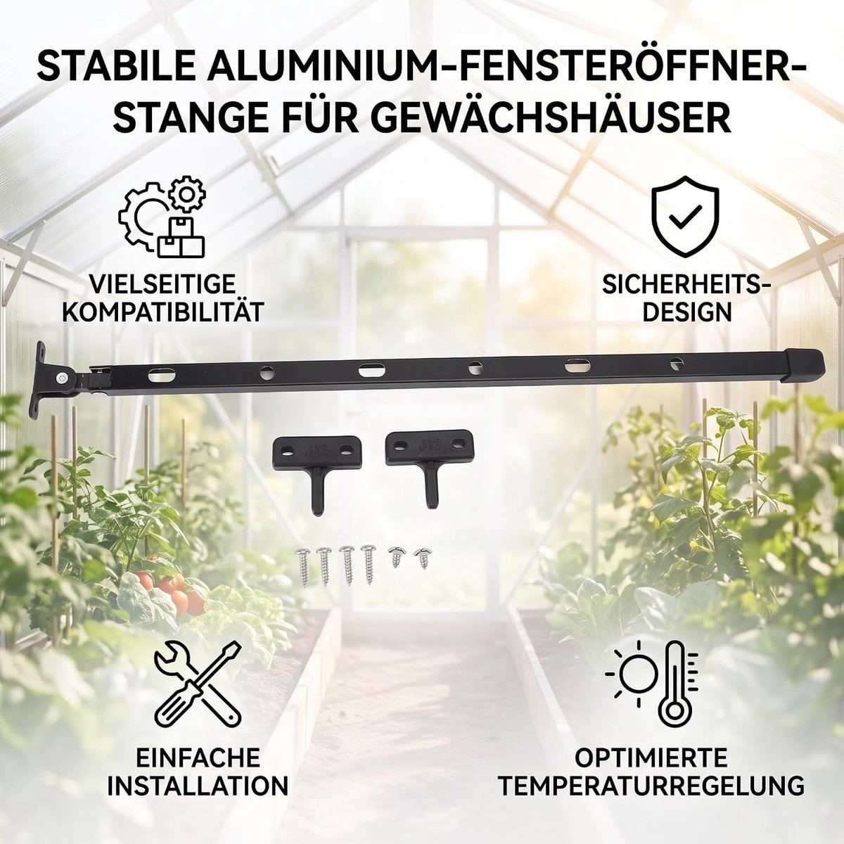Skylight Opener voor Kassen - Handmatige Raamondersteuning van Stevig Aluminium met 6 Schroeven voor Optimale Kassenomgeving - 15,35 Inch