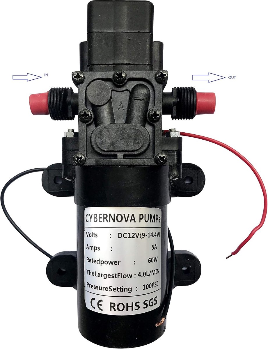 CYBERNOVA DC12V 100PSI 4.0L/m Freshwater High Pressure Diaphragm Self Priming Pump with Pressure Switch - ShopVlot