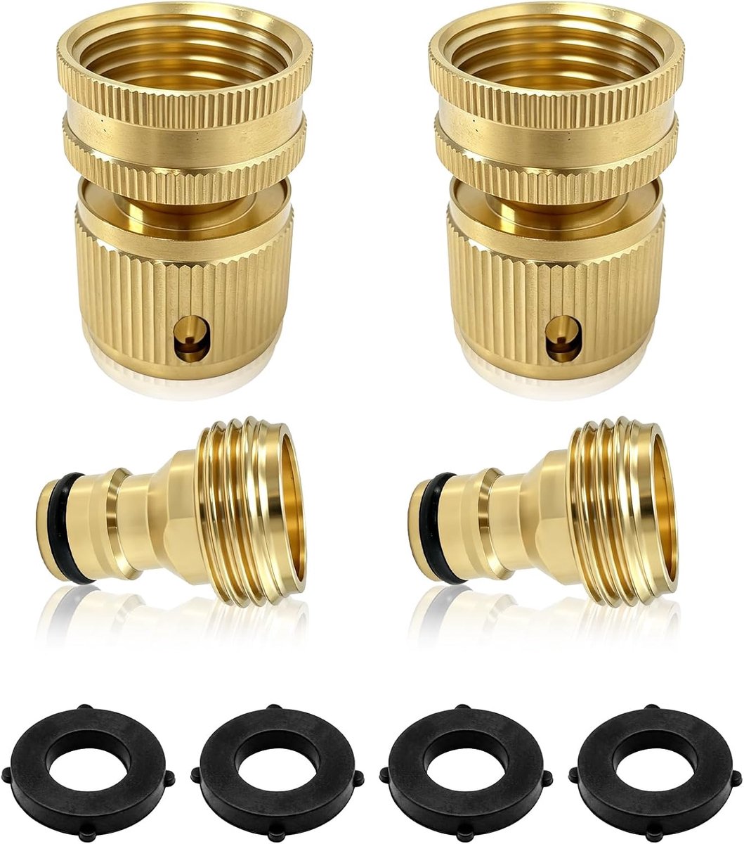 4 stuks tuinslang snelkoppeling, VEINARDYL messing 3/4 inch GHT Quick Connect slangkoppelingen, no-leak mannelijke en - ShopVlot