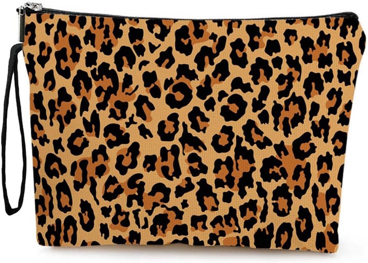 Women's Brown Leopard Canvas Makeup Bag Zipper Makeup Bag Makeup Bag Cosmetic Bag Purse Zipper Makeup Organizer - ShopVlot
