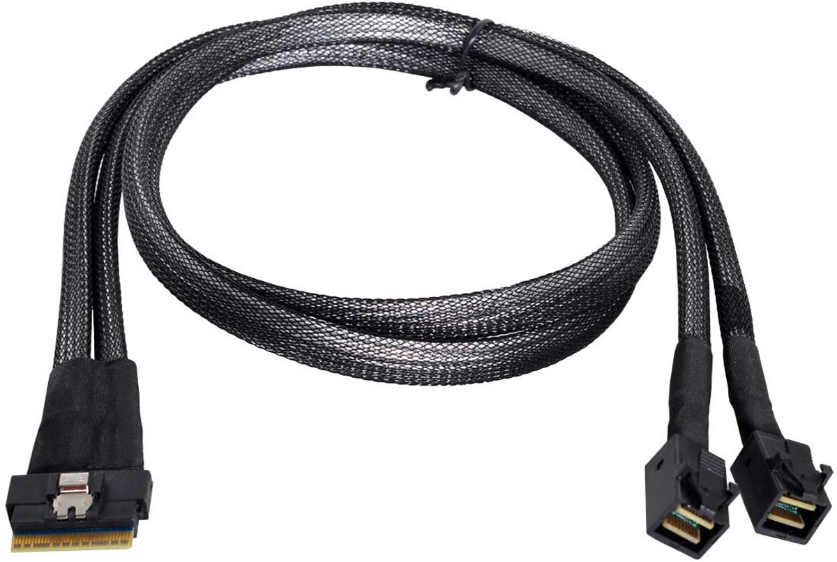 cablecc PCI-E Ultraport Slimline SAS Slim 4.0 SFF-8654 8i 74pin to Dual SFF-8643 4i Mini SAS HD Cable PCI-Express - ShopVlot