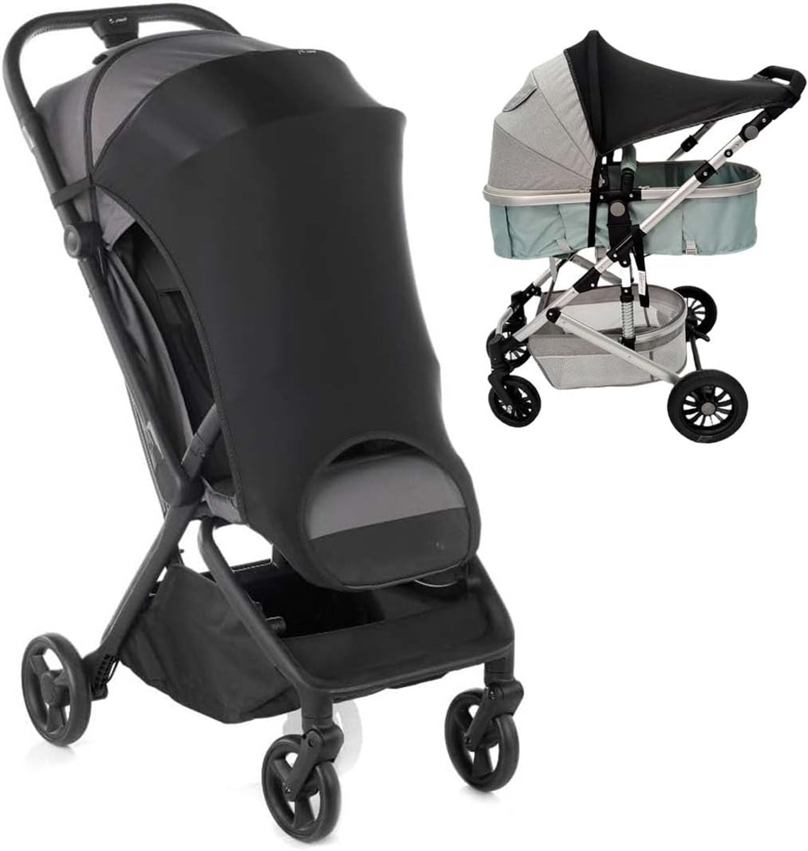 universele kinderwagen zonkap UV50 elastisch ademend zwart verstelbaar - ShopVlot
