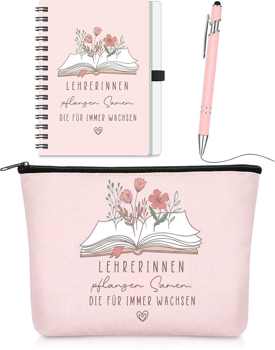 Sinmoe 3-Delige Bedankset voor Leerkrachten en Opvoeders Cosmetische Tas, Spiraalblok, Balpen Bedankt voor - ShopVlot