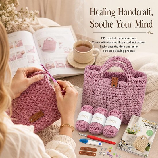 Complete haakset met haaknaald 4,5 mm, tas, handleiding voor beginners, ideaal voor dikke wol en creatieve projecten, perfect als cadeau voor vrienden en familie — afbeelding 2