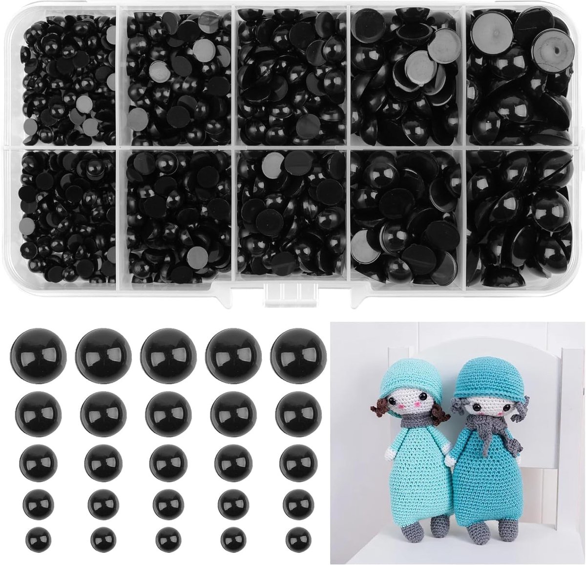 Halfparels 760 stuks - Zwart - Diverse maten - Perfect voor sieraden en nail art - ShopVlot
