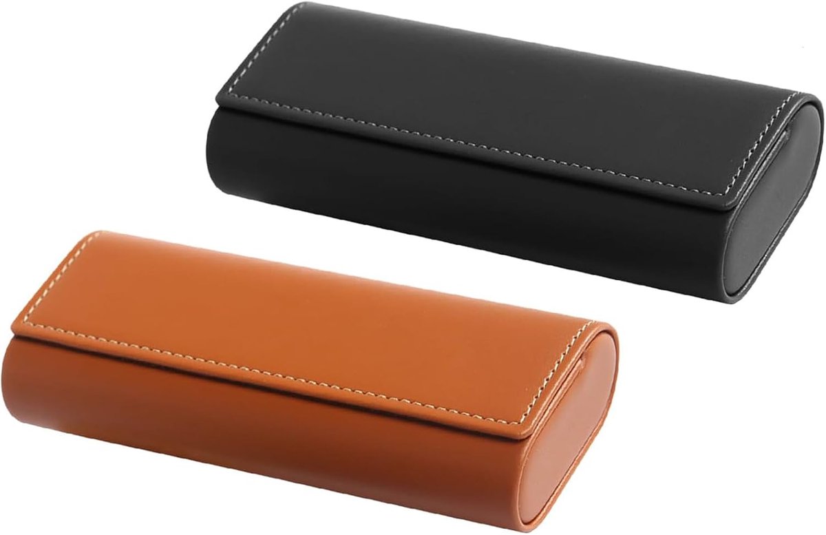 Glasses Case Hard Case 2 Pieces Hard Case Leather Metal Glasses Case Glasses Case Sunglasses with Magnetic Closure - ShopVlot