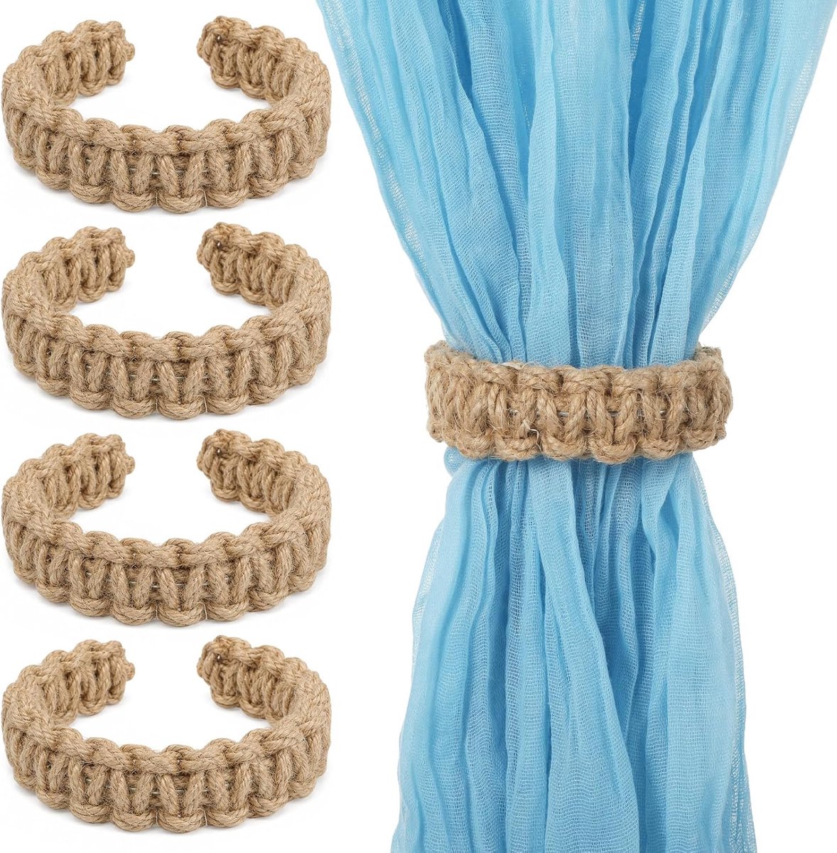Gordijnhouders set van 4 - Boho-design - Natuurlijk katoen en hennep - Ideaal voor woonkamer - ShopVlot