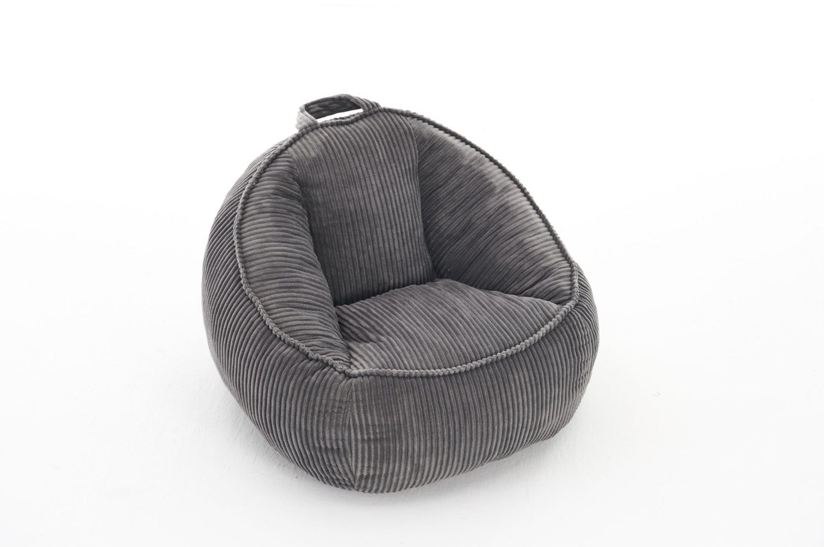 COVREO Zitzak 69 x 72 x 51 cm grijs, ribstof met rugleuning voor kinderen
