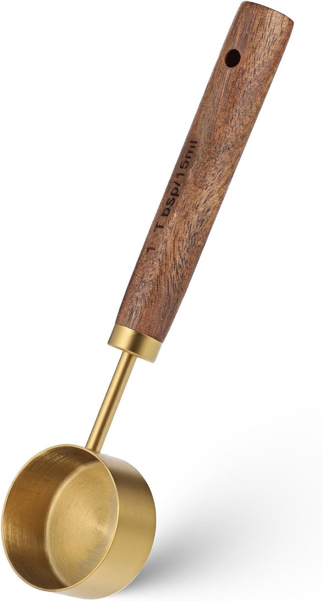 Retro koffielepel portioneerder 15 ml van roestvrij staal met walnoot handvat voor het meten van koffiebonen en thee, perfect voor koffieliefhebbers en barista's