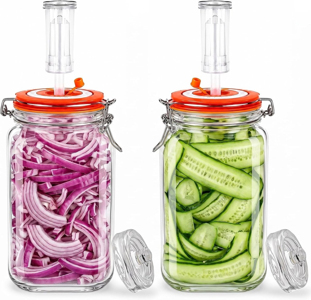 Fermentatieglas 2 liter set van 2 stuks voor zuurkool, kimchi en hete sauzen met gisting en gewicht