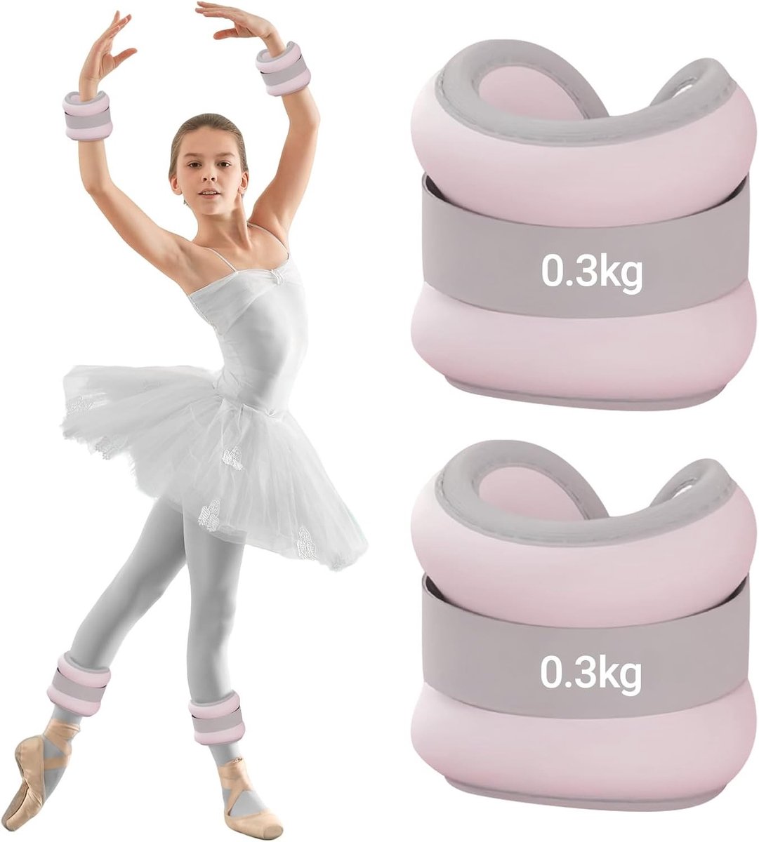 Set van 2 Gewichten voor Enkels en Polsen (0,3 kg elk) - Ideaal voor Pilates, Yoga en Joggen, Geschikt voor Beginners en Kinderen, Roze