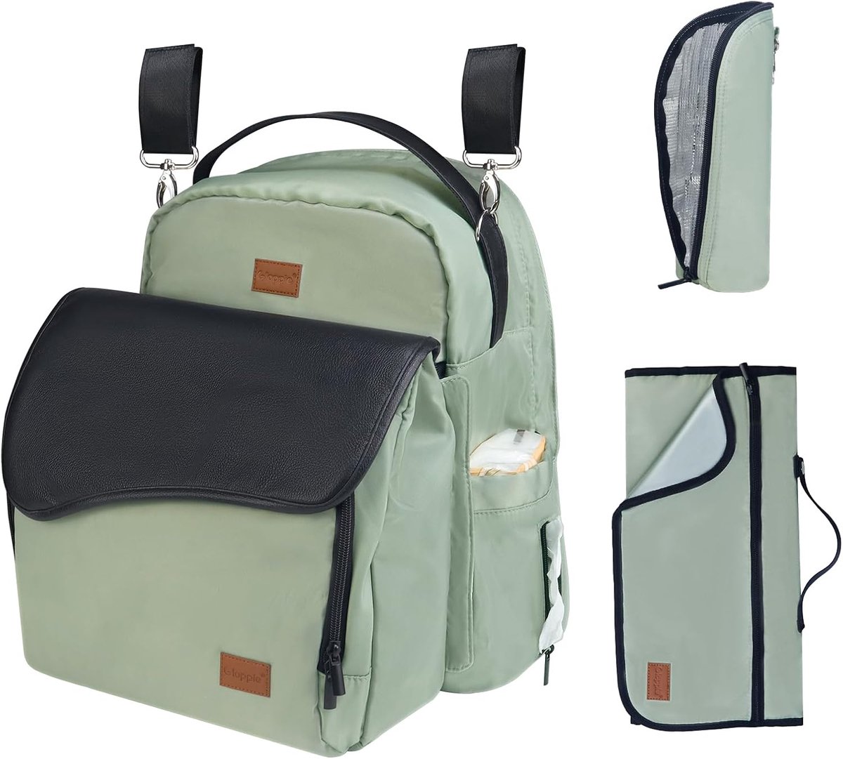 Luiertas 4-in-1 grote capaciteit 47 l - salie groen - met luiermat en thermosfles - ideaal voor ouders - ShopVlot