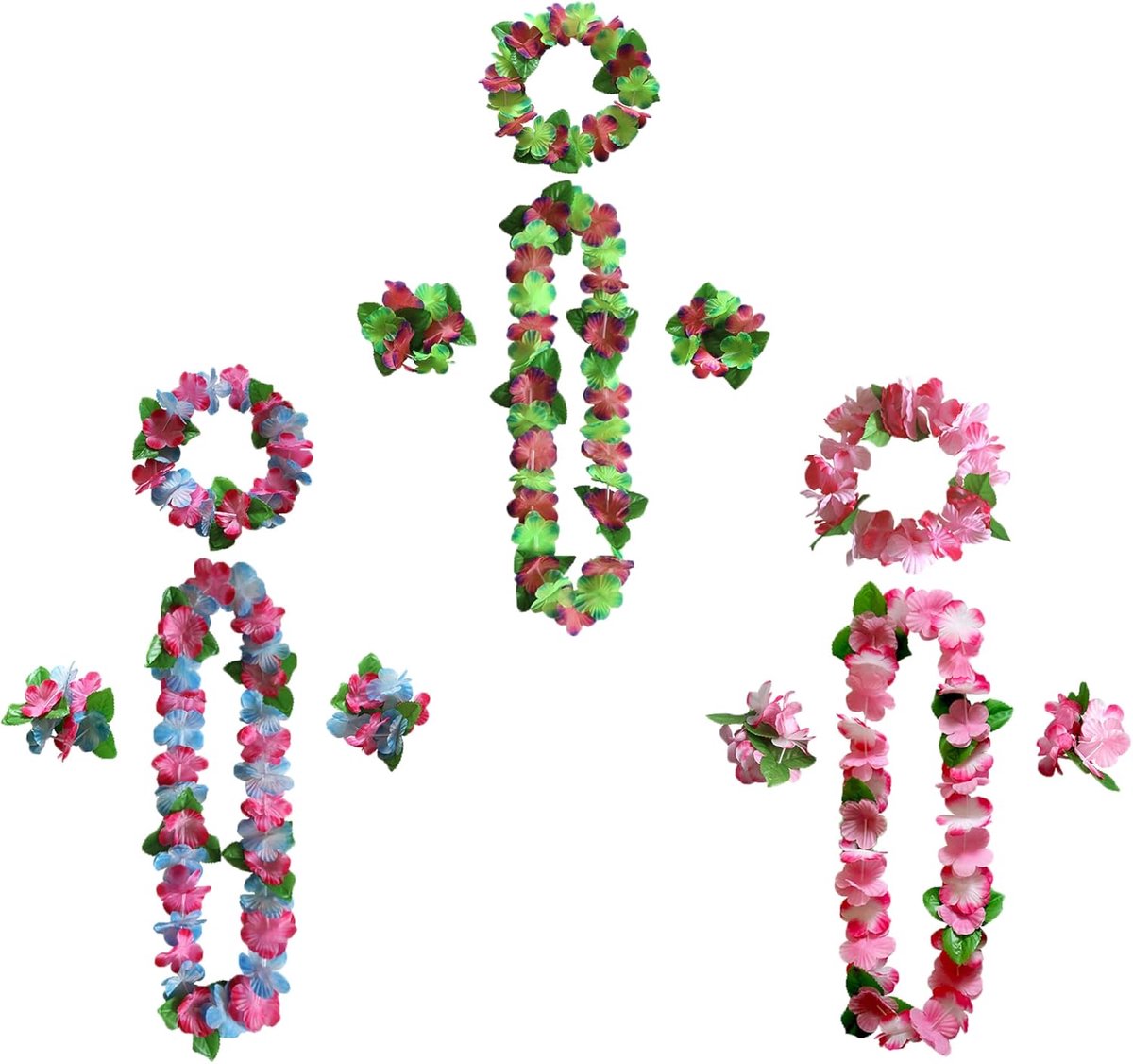 Feestkrans Decoratie - Bloemenkettingen Hawaii - Feestelijke Sfeer - Polyester Weefsel - 3 Sets - Multicolor