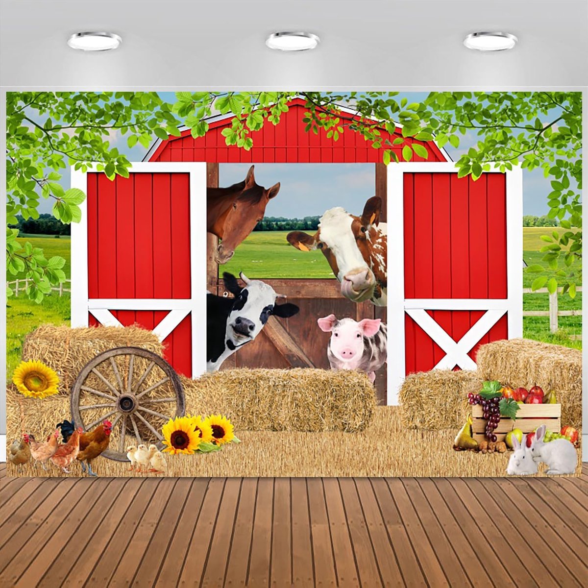 Fotografie achtergrond boerderij 270x180 cm - vinyl materiaal - levendige details - ideaal voor kinderverjaardag - ShopVlot
