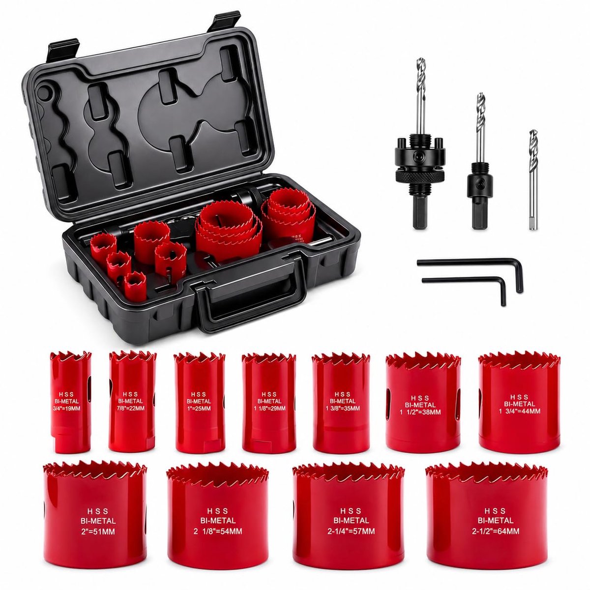 Gatenzaagset 17-delig - HSS bimetalen gatzagen - 19-64 mm - complete set met koffer - ShopVlot