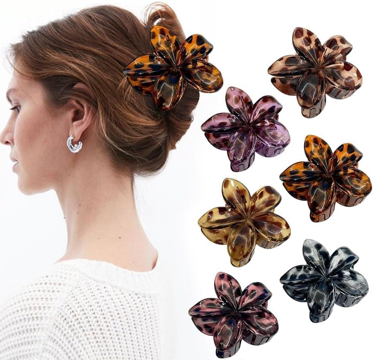 Bloemenhaarspelden 6 stuks - Luipaard - Groot - Antislip haaraccessoires voor dames - ShopVlot