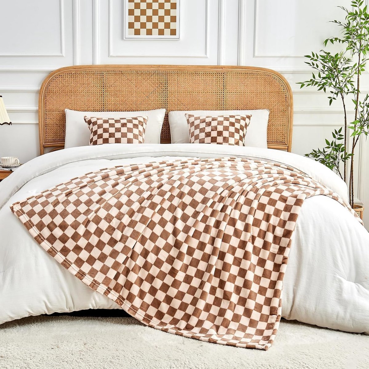 Flanellen fleece deken 127 x 152 cm - zachte dambord rasterprint - gezellige schaakbord look - perfect voor bed en bank - ShopVlot