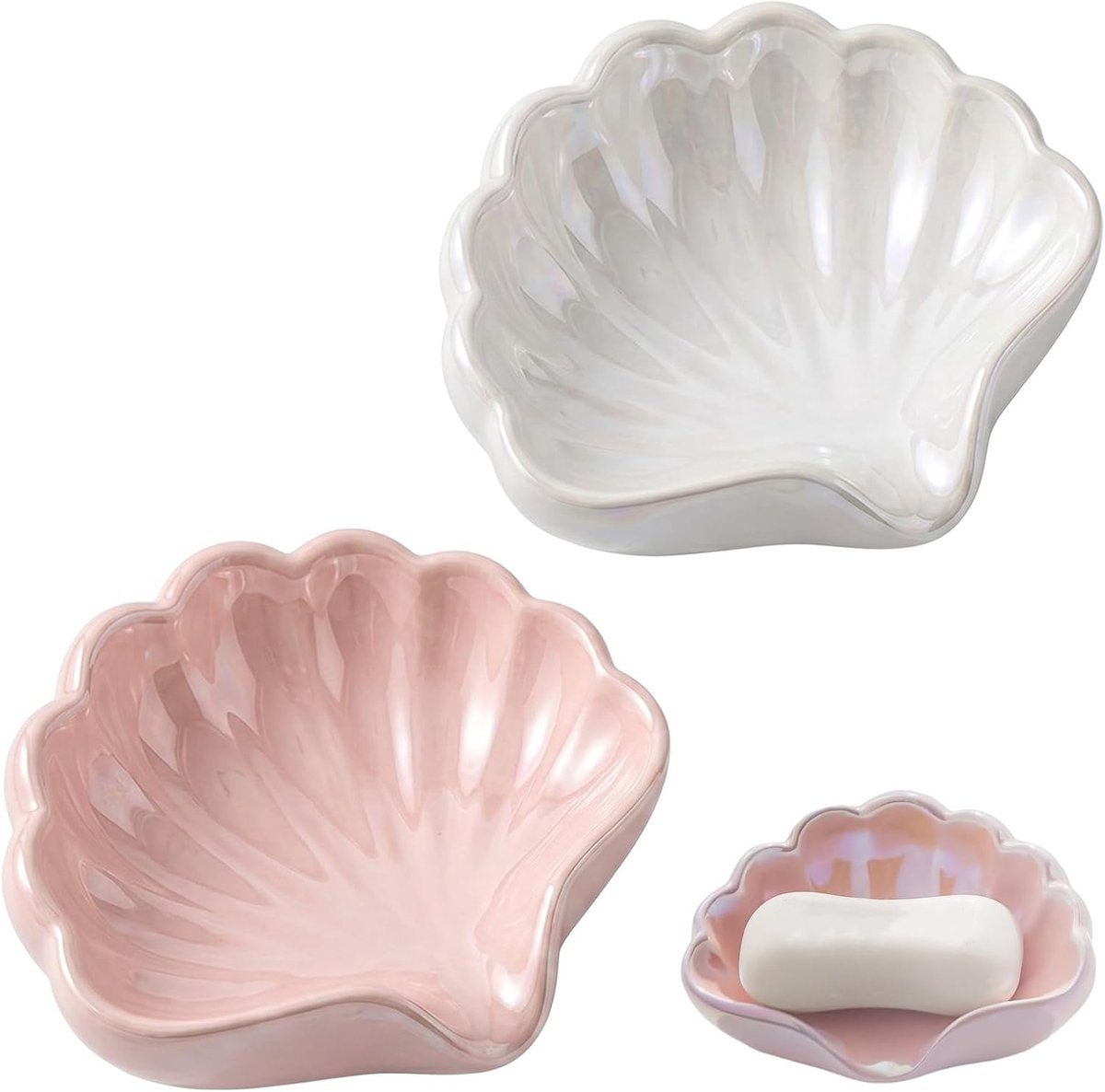 Zeepbakjes set van 2 - moderne PP zeepschaal - wit en roze - ideaal voor badkamer en keuken - ShopVlot