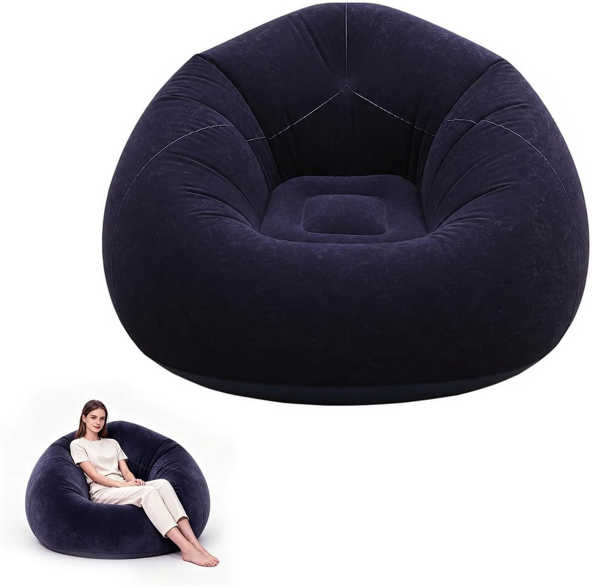 Comfortabele opblaasbare zitzak met voetpomp voor outdoor, camping en strandgebruik, draagbaar en ideaal voor zwembad en reizen (blauw)