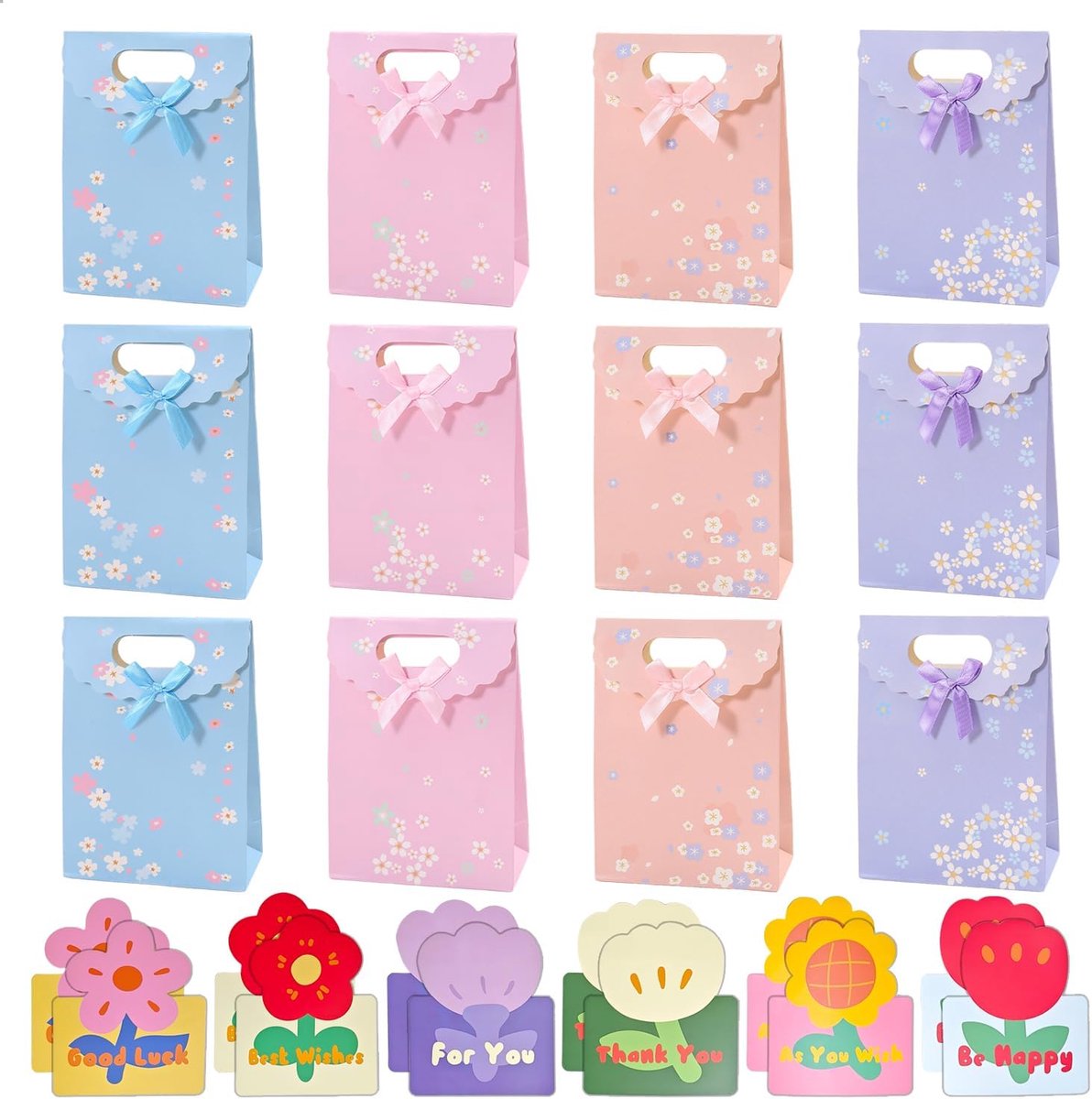 Geschenkzakken Set 12 Stuks - Floral Design - Diverse Kleuren - Perfect voor Bruiloften - ShopVlot