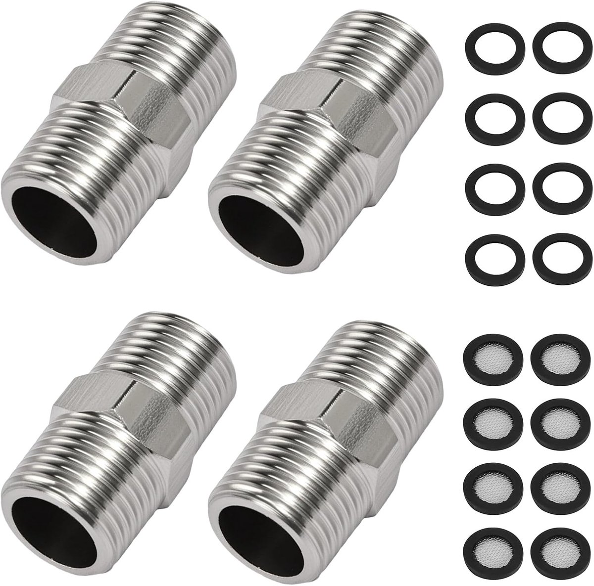 Doublenippel 1/2 inch - RVS - 4 stuks douche slang verlenging - Duurzaam en corrosiebestendig - ShopVlot