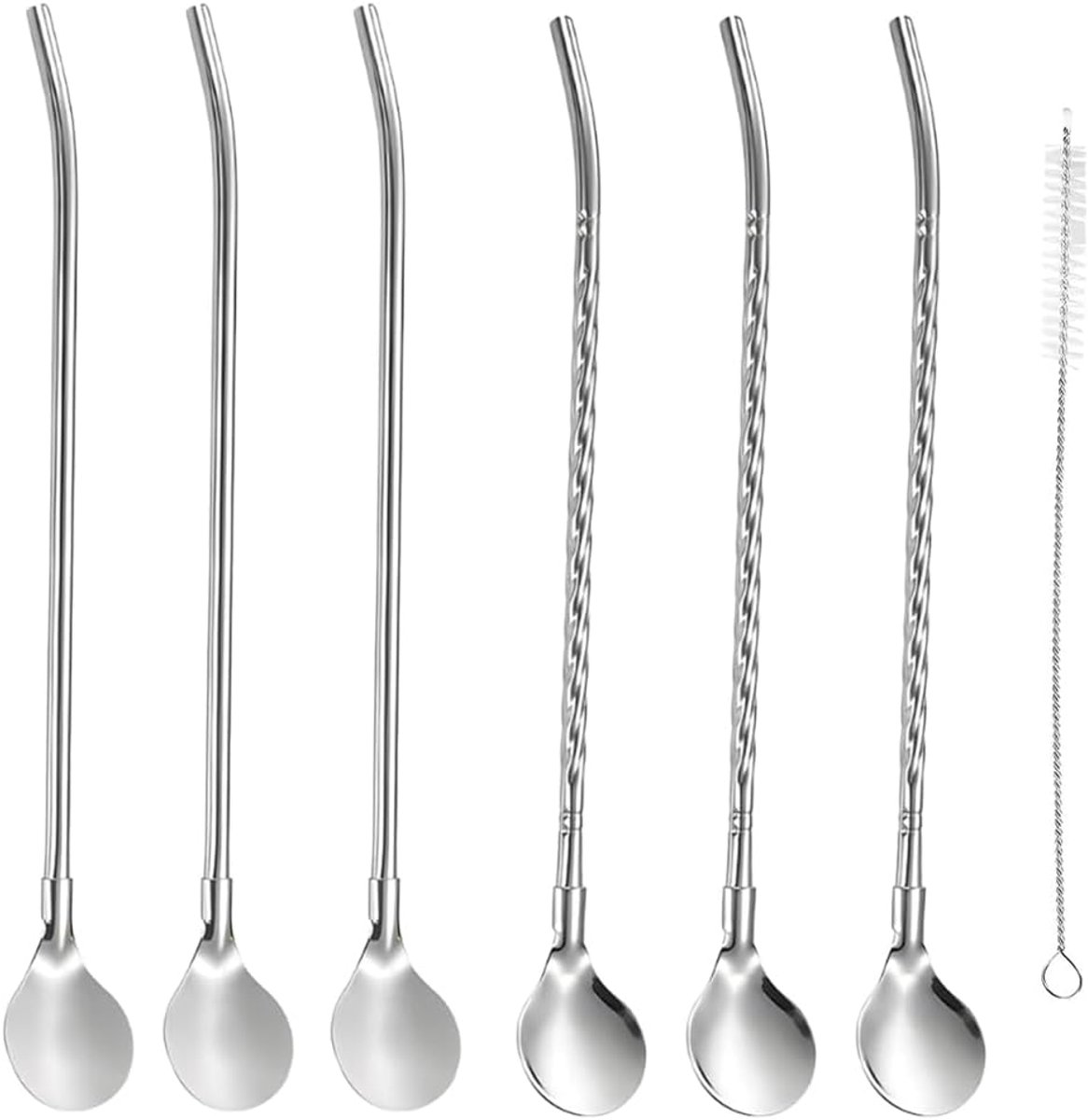 Rietlepel 2-in-1 - Roestvrij staal - 6 stuks - Herbruikbaar voor milkshakes - ShopVlot