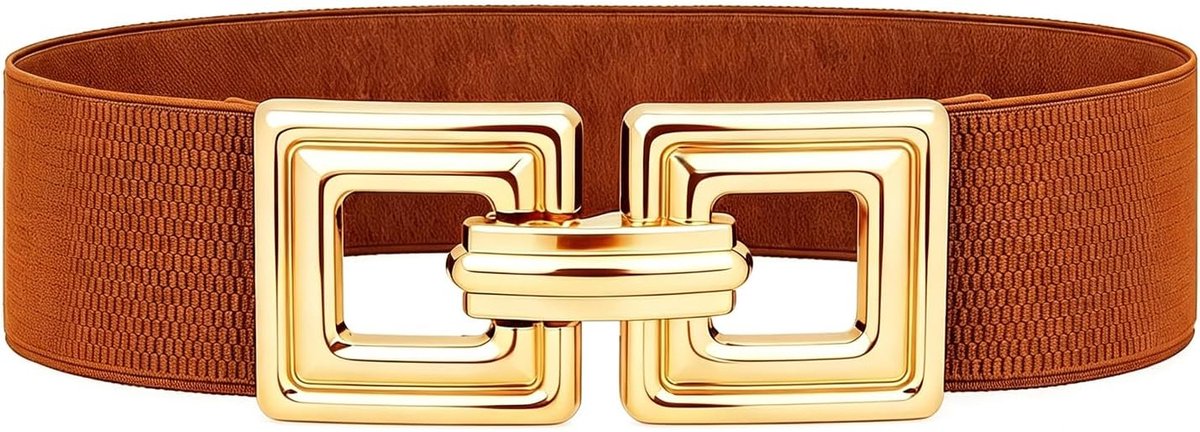 Elastische tailleriem dames - retro bruin - brilvorm metalen gesp - perfect voor dagelijks gebruik - ShopVlot