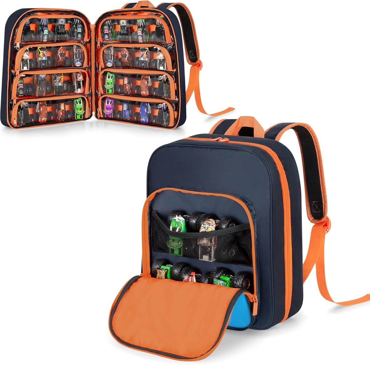 Opbergtas voor Speelgoedauto's, Geschikt voor Monster Trucks 1:64, Ruimte voor 37 Auto's, Donkerblauw, Ideaal voor Monster Jam en Hot Wheels
