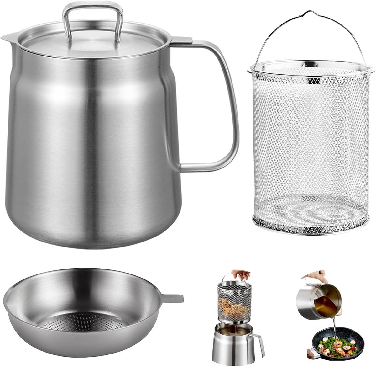 Frituurpan met filter - RVS 304 - 2 liter - Eenvoudig olie afgieten - ShopVlot