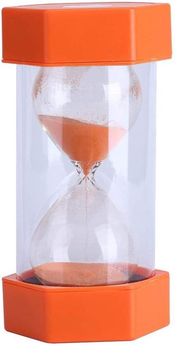 Zandloper 16cm - grote zandloper 30 minuten - oranje PVC - veilig voor kinderen - ShopVlot