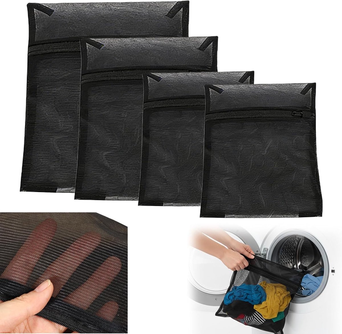 Waszakken set 4 stuks - fijnmazig polyester - wasbescherming voor delicate kleding - ideaal voor thuis en op reis - ShopVlot