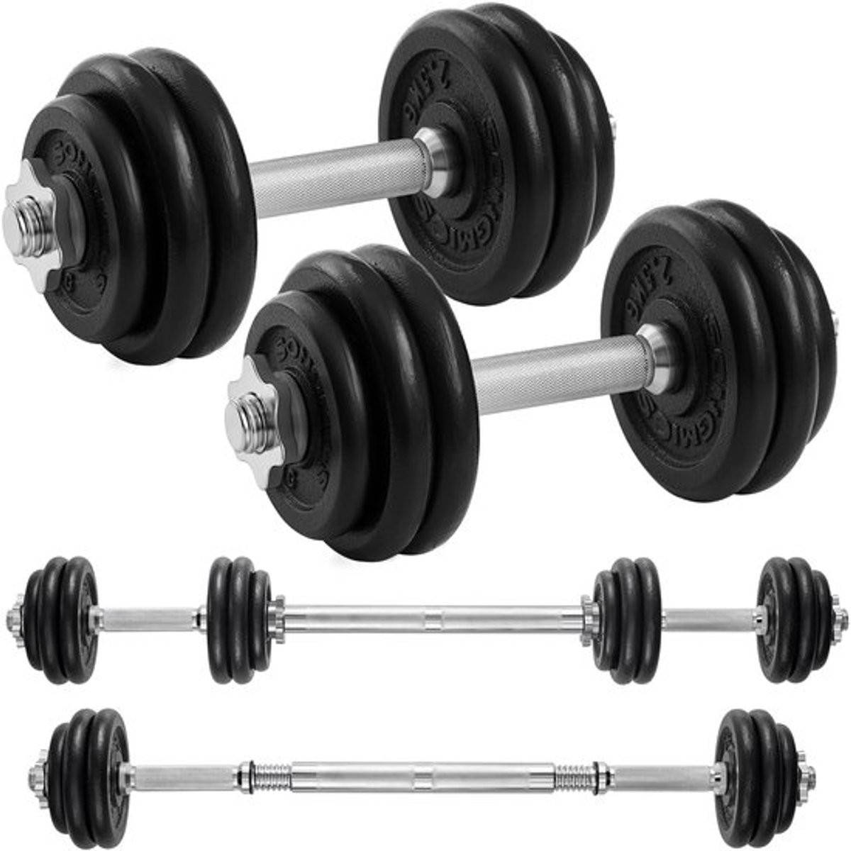 Halterset Gietijzeren Dumbbells - Verstelbare Halterset - Rubber Ring - Slijtvast - Geribbelde Handvatten - Veilig en Stevig - Dumbbellset