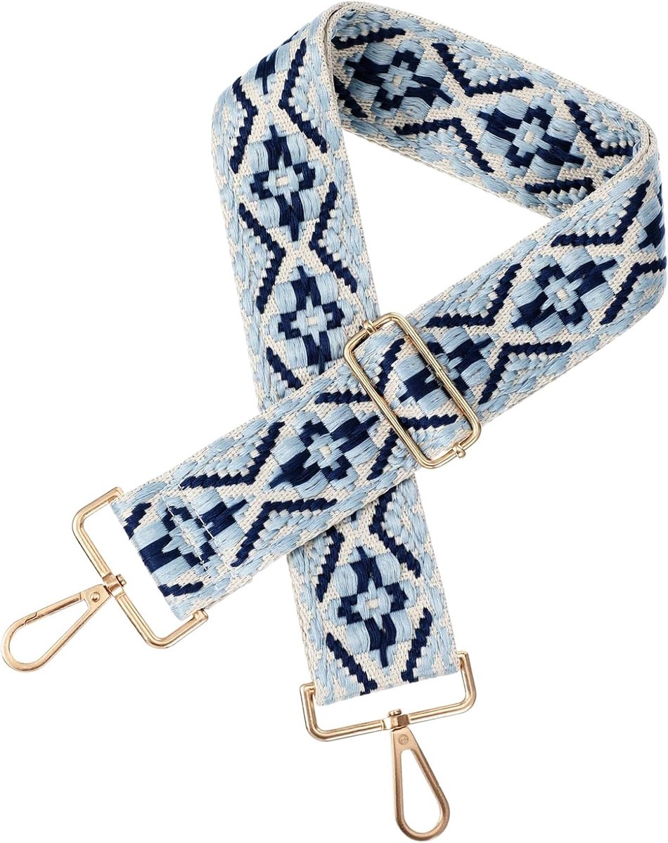Bag strap 5cm breed - verstelbaar - blauwe boho stijl - perfect voor schoudertassen - ShopVlot