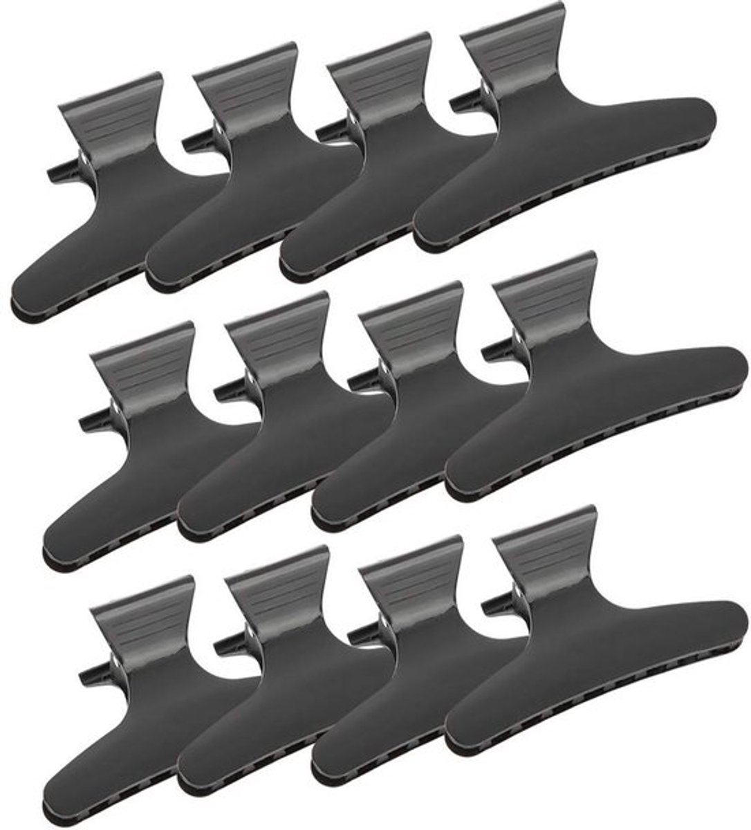 Haarclips 12 Stuks - Zwarte Haarclips - Professionele Salon Kappersclips - Sterke Grip - Vlinderontwerp - Eenvoudig te Gebruiken - Haarklem