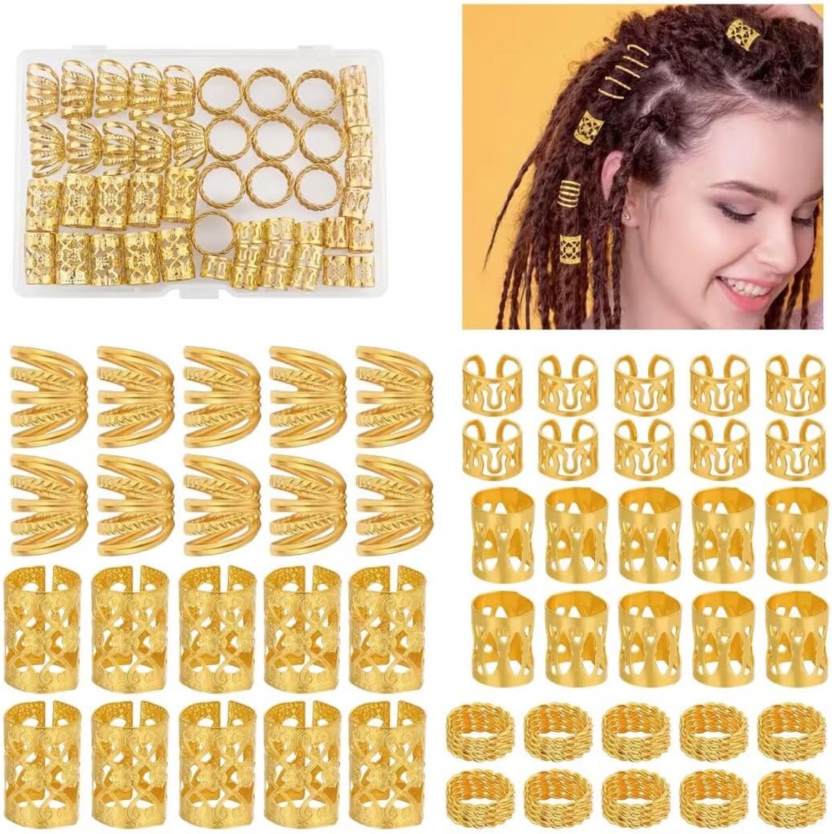 Dreadlock-sieraden 50 stuks - verstelbare haarringen - gouden haarkralen - elegant voor diverse kapsels - ShopVlot