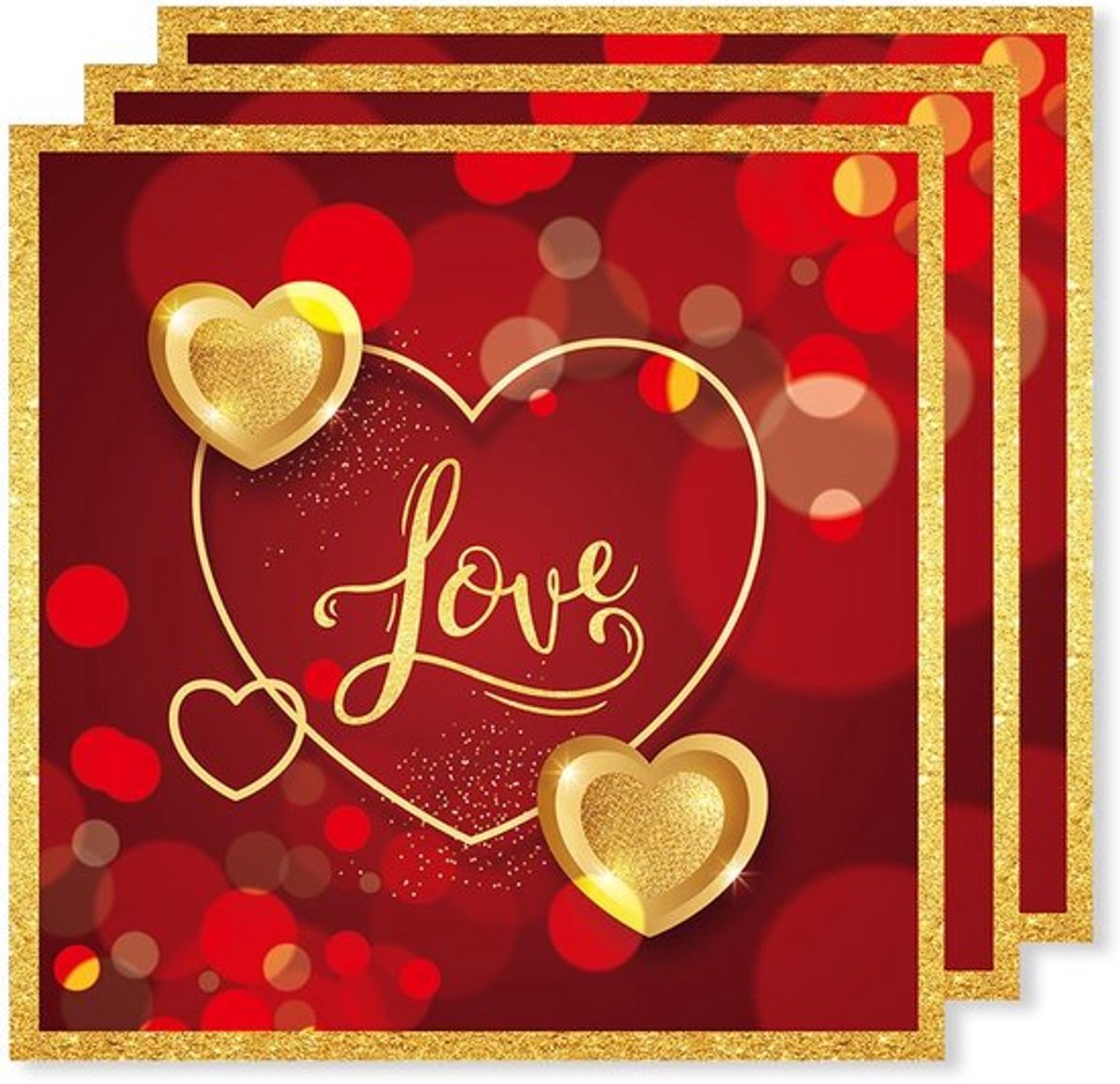 Servetten 20 Stuks - Papieren Servetten 33 x 33 cm - Gouden Hart - Tafeldecoratie - Bruiloft - Valentijnsdag - Hoogwaardige Absorberende Papier - Feestservetten