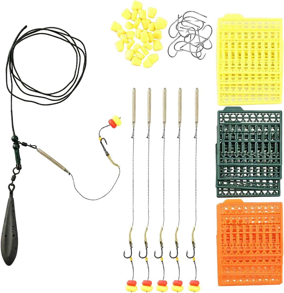 Karpervissen inline rig set - 80 g loodgewicht - 5 voorgemonteerde haken - direct klaar voor gebruik - ShopVlot