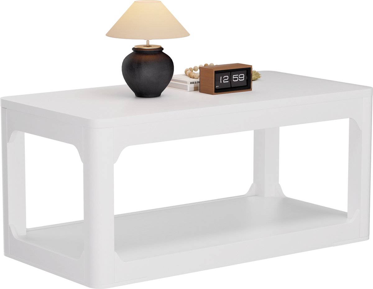 Salontafel 100x50x44,5 cm - Twee Opbergvakken MDF Wit