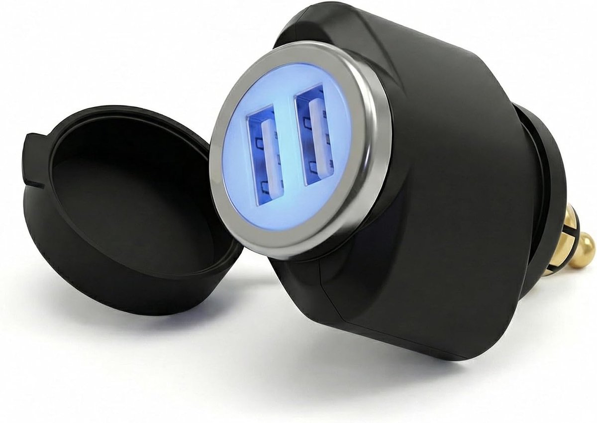 USB adapter voor motorfiets - 3.3A dual USB poort - Hella DIN/Powerlet aansluiting - Gelijktijdig opladen van apparaten - ShopVlot