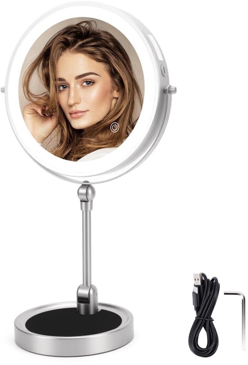 Make-upspiegel - Verlichting - Oplaadbaar - Draaibaar - 1X/5X Vergroting - Geschikt voor Badkamer - Cosmetische Spiegel